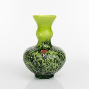 V. B. Opaline Florence Glass Vase Lime Green Black Vetreria Borgonovo Italy